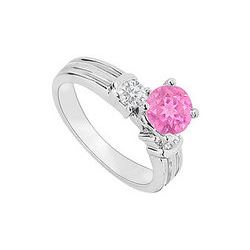 14K White Gold : Pink Sapphire And Diamond Engagement Ring 0.75 CT TGW