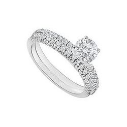 14K White Gold : Diamond Engagement Ring With Wedding Band Set 1.00 CT TDW