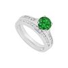14K White Gold : Emerald And Diamond Engagement Ring With Wedding Band Set 0.75 CT TGW
