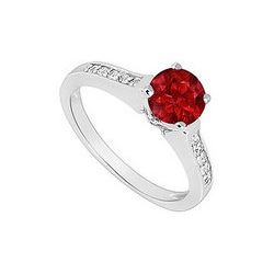 14K White Gold : Ruby And Diamond Engagement Ring 0.60 CT TGW