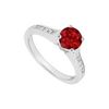14K White Gold : Ruby And Diamond Engagement Ring 0.60 CT TGW