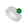 14K White Gold : Emerald And Diamond Engagement Ring With Wedding Band Set 1.50 CT TGW