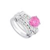 Pink Sapphire & Diamond Engagement Ring With Wedding Band Sets 14K White Gold  0.90 CT TGW