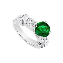 Emerald And Diamond Engagement Ring 14K White Gold  0.66 CT TGW