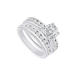 Diamond Engagement Ring With Wedding Band Sets 14K White Gold  1.25 CT TDW