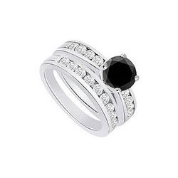 Black & White Diamond Engagement Ring With Wedding Band Sets 14K White Gold  1.25 CT TDW