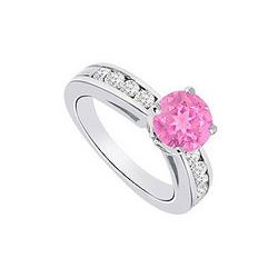 Pink Sapphire And Diamond Engagement Ring 14K White Gold  0.85 CT TGW