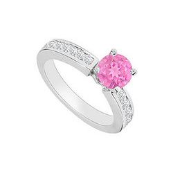 14K White Gold : Pink Sapphire And Diamond Engagement Ring 0.80 CT TGW