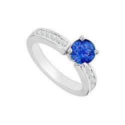 14K White Gold : Sapphire And Diamond Engagement Ring 0.80 CT TGW