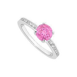 Pink Sapphire And Diamond Engagement Ring : 14K White Gold - 0.50 CT TGW