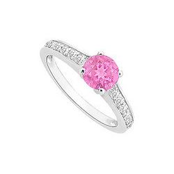 Pink Sapphire And Diamond Engagement Ring : 14K White Gold - 0.75 CT TGW