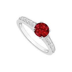 Ruby And Diamond Engagement Ring : 14K White Gold - 0.75 CT TGW