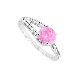 Pink Sapphire And Diamond Engagement Ring : 14K White Gold - 0.75 CT TGW