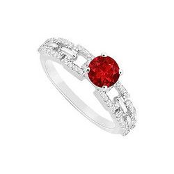 Ruby And Diamond Engagement Ring : 14K White Gold - 0.75 CT TGW