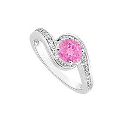 Pink Sapphire And Diamond Engagement Ring : 14K White Gold - 0.75 CT TGW