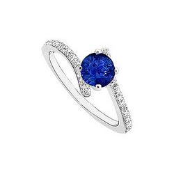 Sapphire And Diamond Engagement Ring : 14K White Gold - 0.50 CT TGW