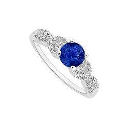 Sapphire And Diamond Engagement Ring : 14K White Gold - 0.75 CT TGW