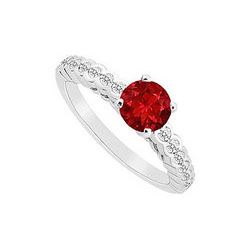 Ruby And Diamond Engagement Ring : 14K White Gold - 0.75 CT TGW