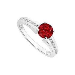 Ruby And Diamond Engagement Ring : 14K White Gold - 0.50 CT TGW