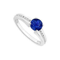 Sapphire And Diamond Engagement Ring : 14K White Gold - 0.50 CT TGW