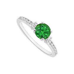 Emerald And Diamond Engagement Ring : 14K White Gold - 0.50 CT TGW