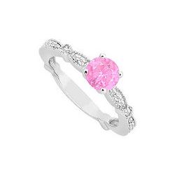 Pink Sapphire And Diamond Engagement Ring : 14K White Gold - 0.75 CT TGW