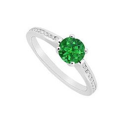 Emerald And Diamond Engagement Ring : 14K White Gold - 0.75 CT TGW