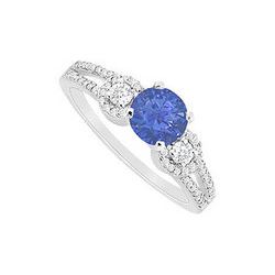 Sapphire And Diamond Ring : 14K White Gold - 1.00 CT TGW