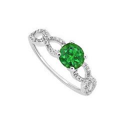 Emerald And Diamond Engagement Ring : 14K White Gold - 0.50 CT TGW