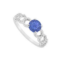 Sapphire And Diamond Engagement Ring : 14K White Gold - 0.75 CT TGW