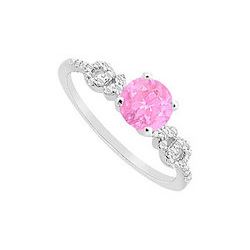 Pink Sapphire And Diamond Engagement Ring : 14K White Gold - 0.75 CT TGW