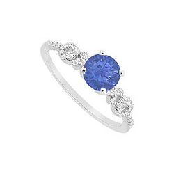 Sapphire And Diamond Engagement Ring : 14K White Gold - 0.75 CT TGW