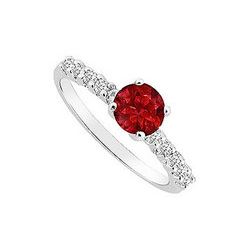 Ruby And Diamond Engagement Ring : 14K White Gold - 0.50 CT TGW