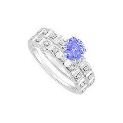 Tanzanite And Diamond Engagement Ring With Wedding Band Set : 14K White Gold - 0.50 CT TGW