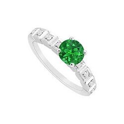 Emerald And Diamond Engagement Ring : 14K White Gold - 0.60 CT TGW