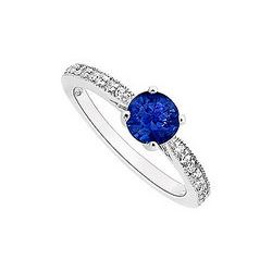 Sapphire And Diamond Engagement Ring : 14K White Gold - 0.50 CT TGW