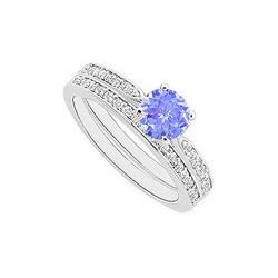 Tanzanite And Diamond Engagement Ring With Wedding Band Set : 14K White Gold - 0.75 CT TGW