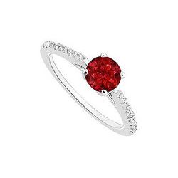 Ruby And Diamond Engagement Ring : 14K White Gold - 0.50 CT TGW