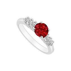 Ruby And Diamond Engagement Ring : 14K White Gold - 0.50 CT TGW