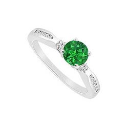 Emerald And Diamond Engagement Ring : 14K White Gold - 0.75 CT TGW