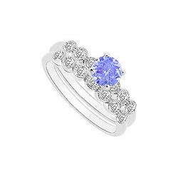 Tanzanite And Diamond Engagement Ring With Wedding Band Set : 14K White Gold - 0.50 CT TGW