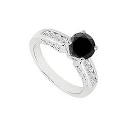 Black & White Diamond Engagement Ring 14K White Gold  1.10 CT TDW