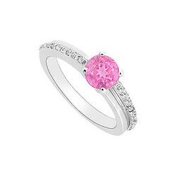 Pink Sapphire And Diamond Engagement Ring : 14K White Gold - 0.50 CT TGW