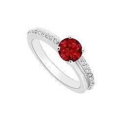 Ruby And Diamond Engagement Ring : 14K White Gold - 0.50 CT TGW