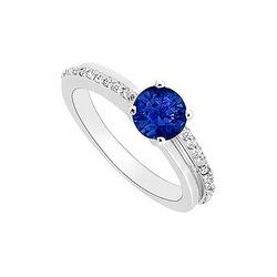 Sapphire And Diamond Engagement Ring : 14K White Gold - 0.50 CT TGW