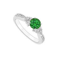 Emerald And Diamond Engagement Ring : 14K White Gold - 0.50 CT TGW