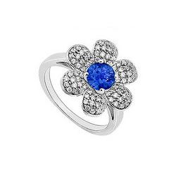 Blue Sapphire And Diamond Ring 14K White Gold 1.15 CT TGW