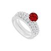Image 1 : 14K White Gold : Ruby And Diamond Engagement Ring With Wedding Band Set 1.50 CT TGW