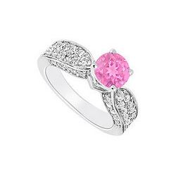 14K White Gold : Pink Sapphire And Diamond Engagement Ring 1.50 CT TGW