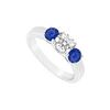 Three Stone Sapphire And Diamond Ring : 14K White Gold - 0.33 CT TGW